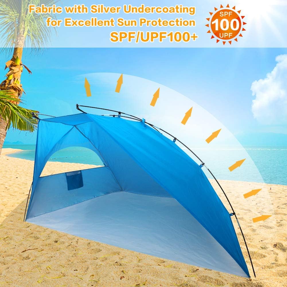 Easy Set Up Portable Sun Shelter Beach Tent Camping Shelter, 9ft Large Tent for Family, UV Protection,Blue