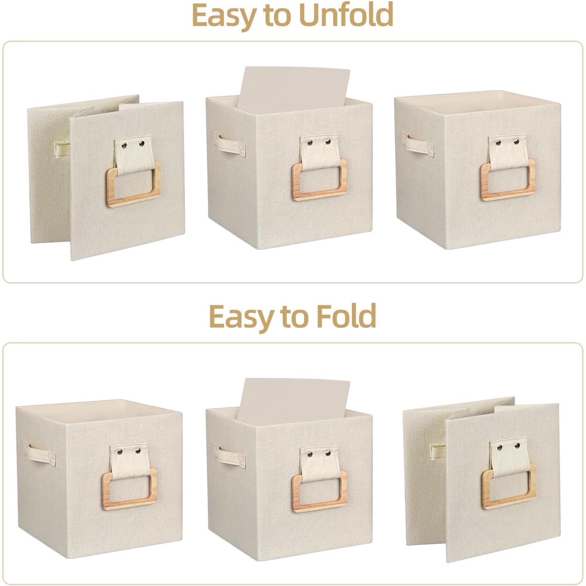 dxynlzq Collapsible Fabric Storage Cubes Organizer with Wood Handle  Cube Storage Bins Foldable Baskets for Organizing DXYPQZ Office Closet Clothes