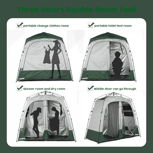 Camping Shower Tent Deluxe Changing Room Easy Set Up Privacy Shelter,Large Toilet Tent 2 Rooms with Floor Drain Design for Beach, Camping