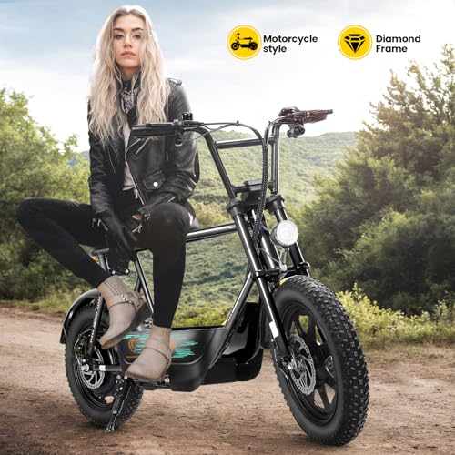Caroma Peak 500W/800W/1200W Electric Scooter with Seat, 16 * 3" Fat Tire Ebike for All-Terrain, Max 15/25/30 Miles Ranges&20MPH