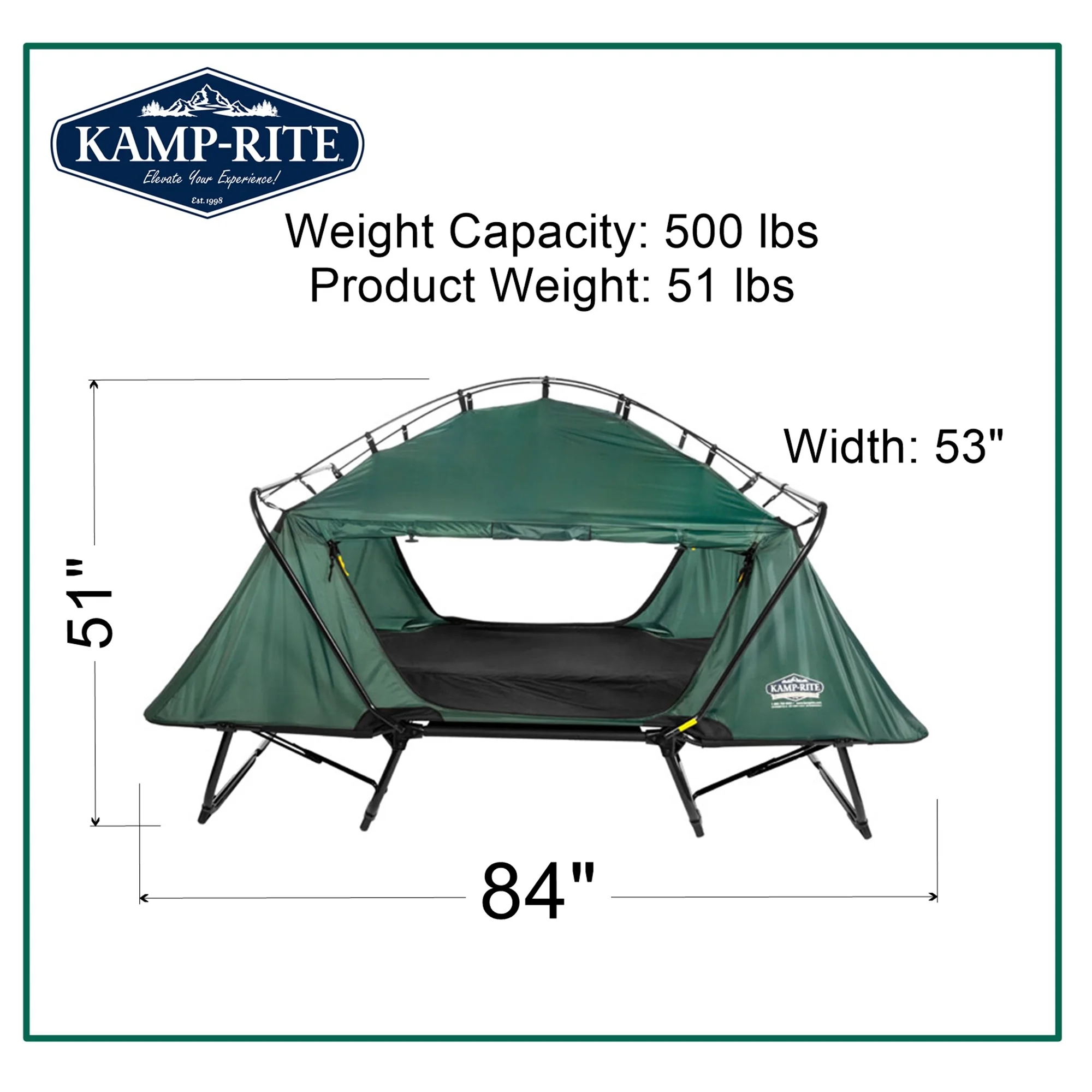 Kamp-Rite Double Quick Setup 2 Person Elevated Cot, Lounge Chair, & Tent