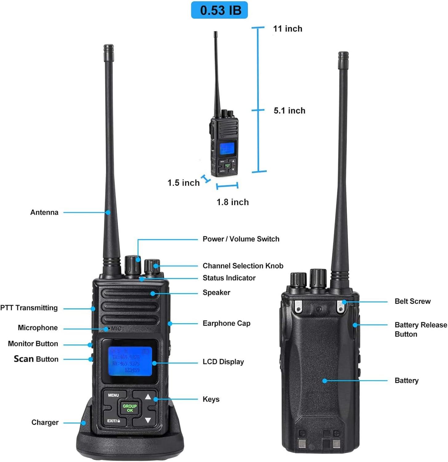SAMCOM FPCN30A Two Way Radios Long Range 5 Watts Walkie Talkies for Adults Rechargeable 2 Way Radios UHF Programmable Handheld Business Radio 1500mAh