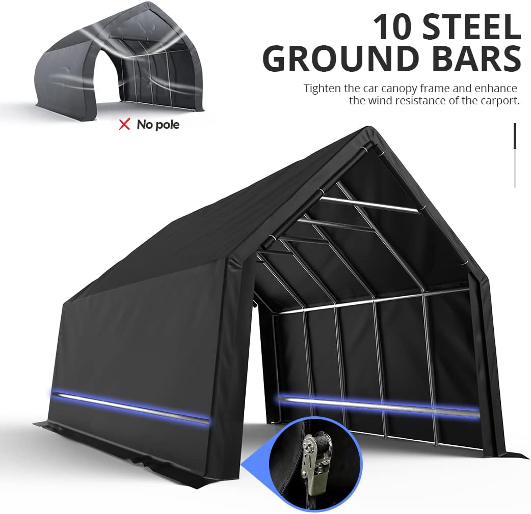 KING BIRD 13' x 20' x 12' Heavy Duty Anti-Snow Carport for SUV, Full-Size Truck and Boat, Outdoor Car Canopy Boat Shelter with Reinforced Ground Bars