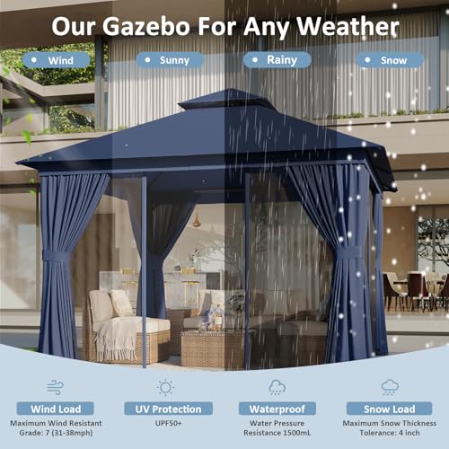 Aoxun 10'x12' Outdoor Patio Gazebo, Heavy Duty Party Tent with Wind-Resistant Ropes