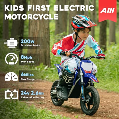 AIII Electric Dirt Bike for Kids 3-7, High Performance Racing Grade Motorcycle, Up to 8MPH, 2 Speed Settings, 12-Inch Off-Road Tires