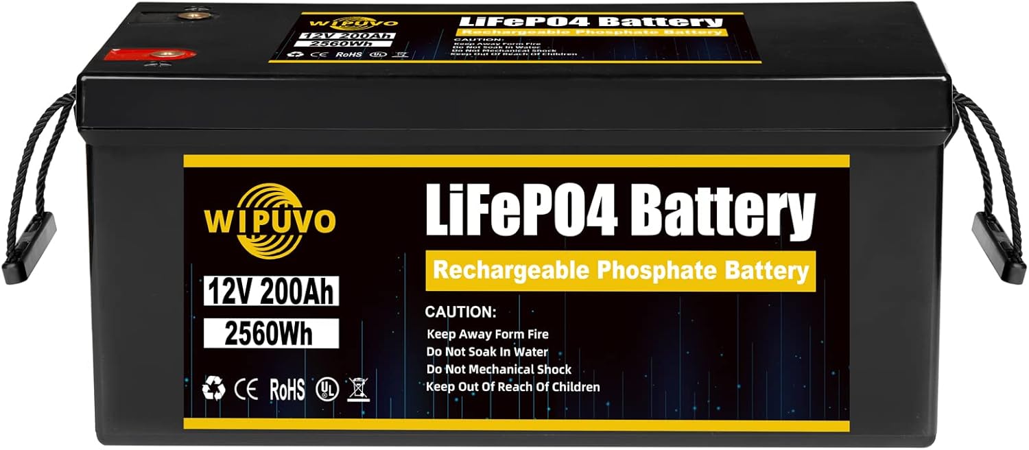 WIPUVO 12V 100Ah Lithium Battery LiFePO4 Deep Cycle Rechargeable Battery Pack with Built in BMS Perfect for RV Solar and Off Grid Applications