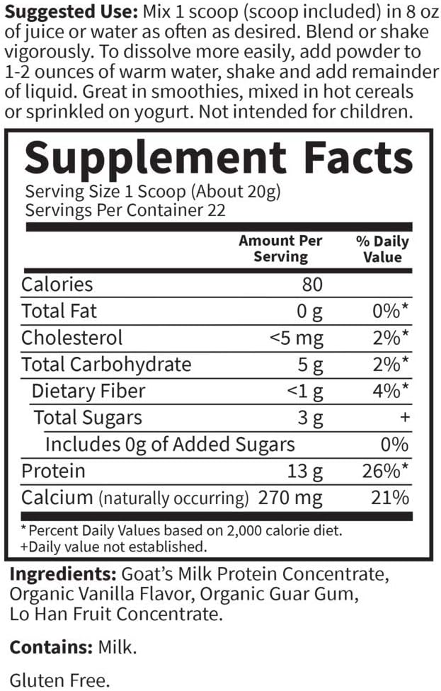 Garden of Life Goat Protein Powder - Goatein Pure Goat's Milk Protein Powder, 13g Complete Protein & 5g Carbs per Serving, Gluten Free, 22 Servings
