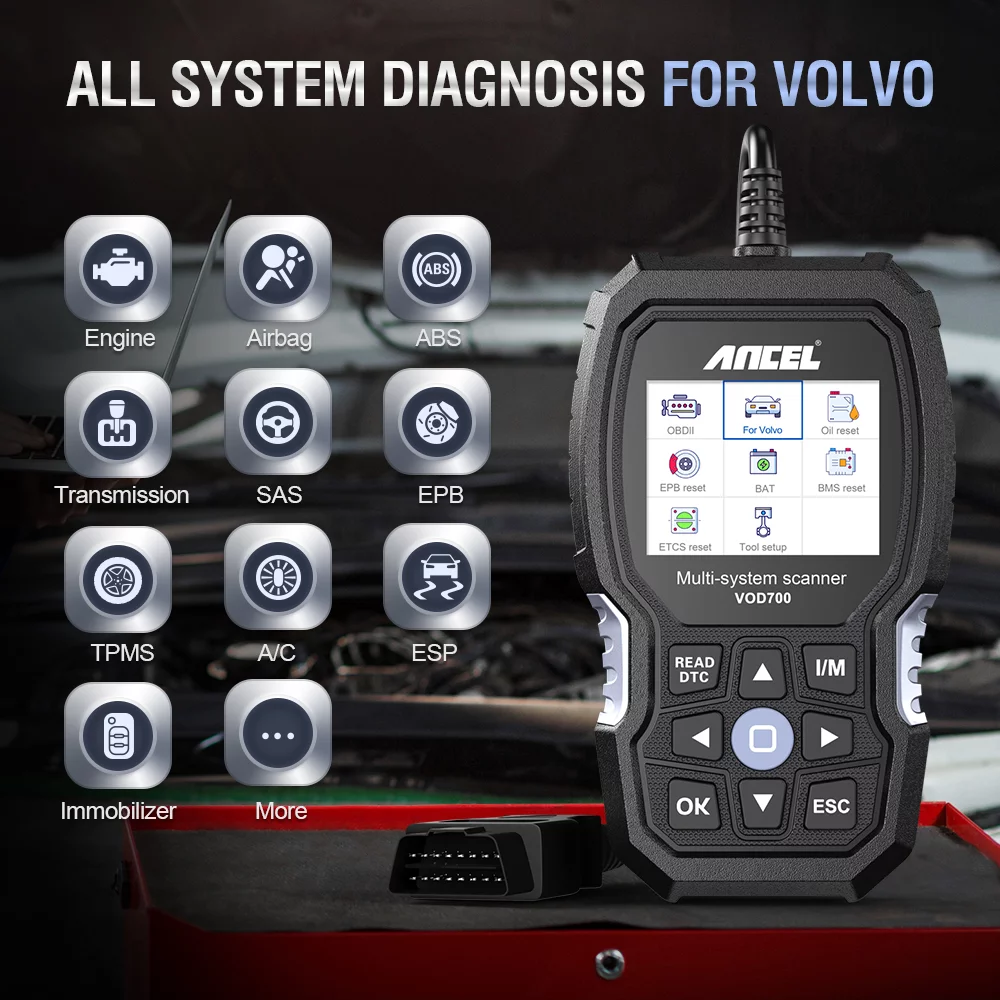 ANCEL VOD700 OBD2 Scanner for Volvo Vehicles Scan Full Systems Oil BMS EPB Reset ABS Bleeding Maintenance Service Car Code Reader Volvo Automotive
