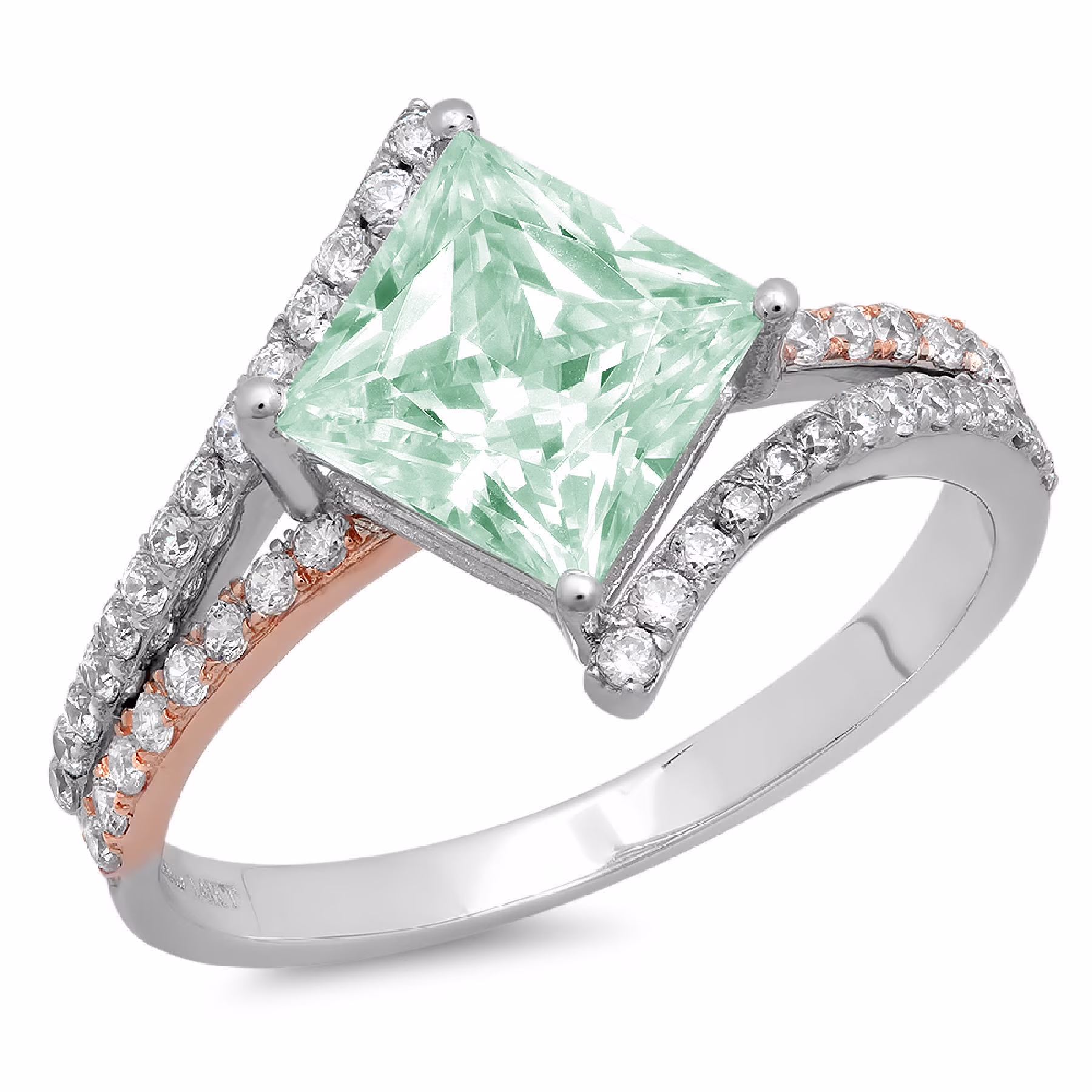2.49ct princess cut blue moissanite 14k white rose gold anniversary engagement ring size 7.5