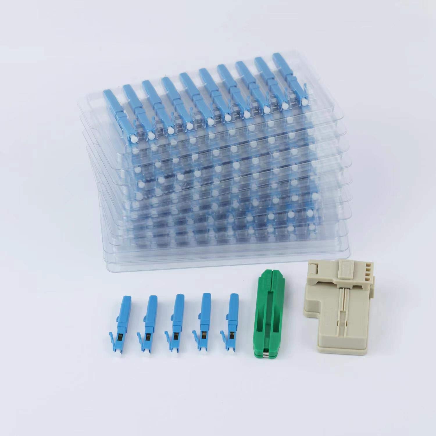 200pcs LC UPC Fiber Optic Quick Connector with Matched Tools Fiber Optic Fast Connectors Single Mode 9/125 Fiber Mechanical Connectors Adapter for
