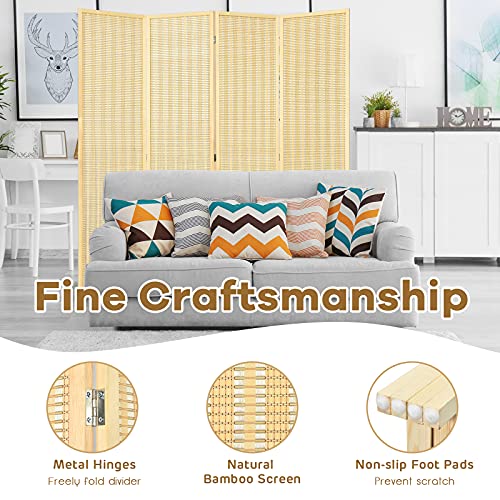 Giantex Bamboo Room Divider, 6 Ft Tall Freestanding Folding Privacy Screen, Wooden Room Separators Divider Wall