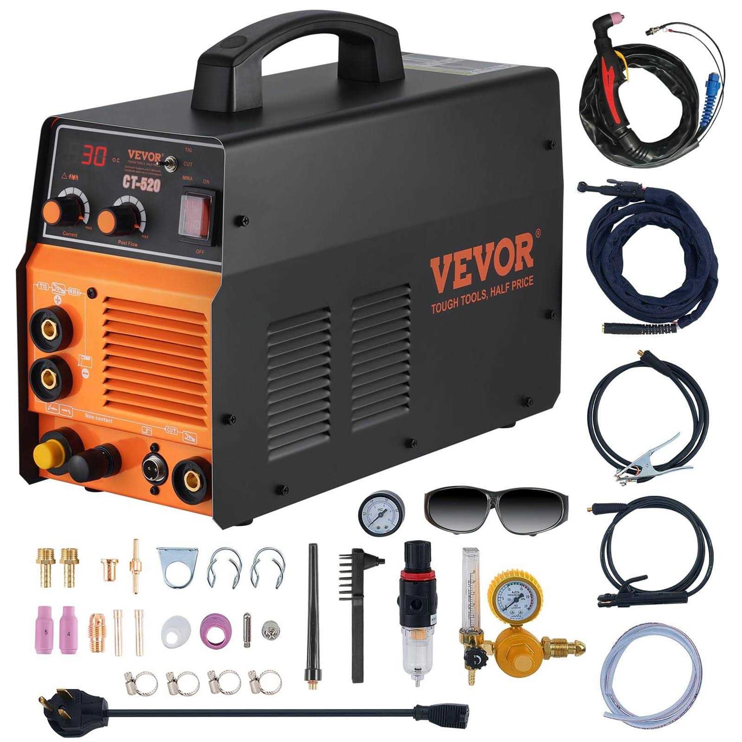 VEVOR 3 in 1 Plasma Cutter Welder Machine CT-520 TIG/MMA Plasma Cutter Combo Machine Non-Touch Pilot Arc Plasma Cutter TIG Welder and Stick Welder