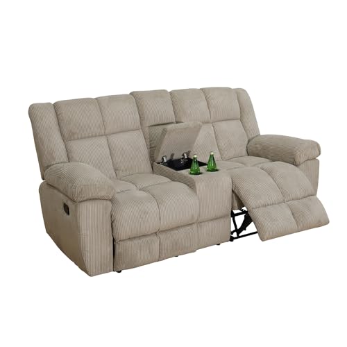 Manual Reclining Sofa Set for Living Room, Corduroy Recliner Couch Set, 3 Pieces Recliner Sofa Set for Living Room/Apartment/Office (Khaki