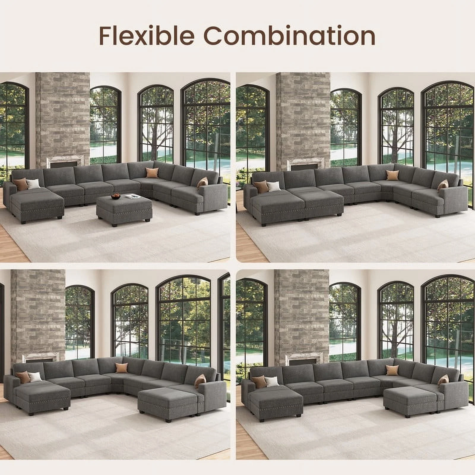 Nolany Modern Corner Modular Sectional Sofa with Movable Storage Ottoman for Living Room, Light Grey