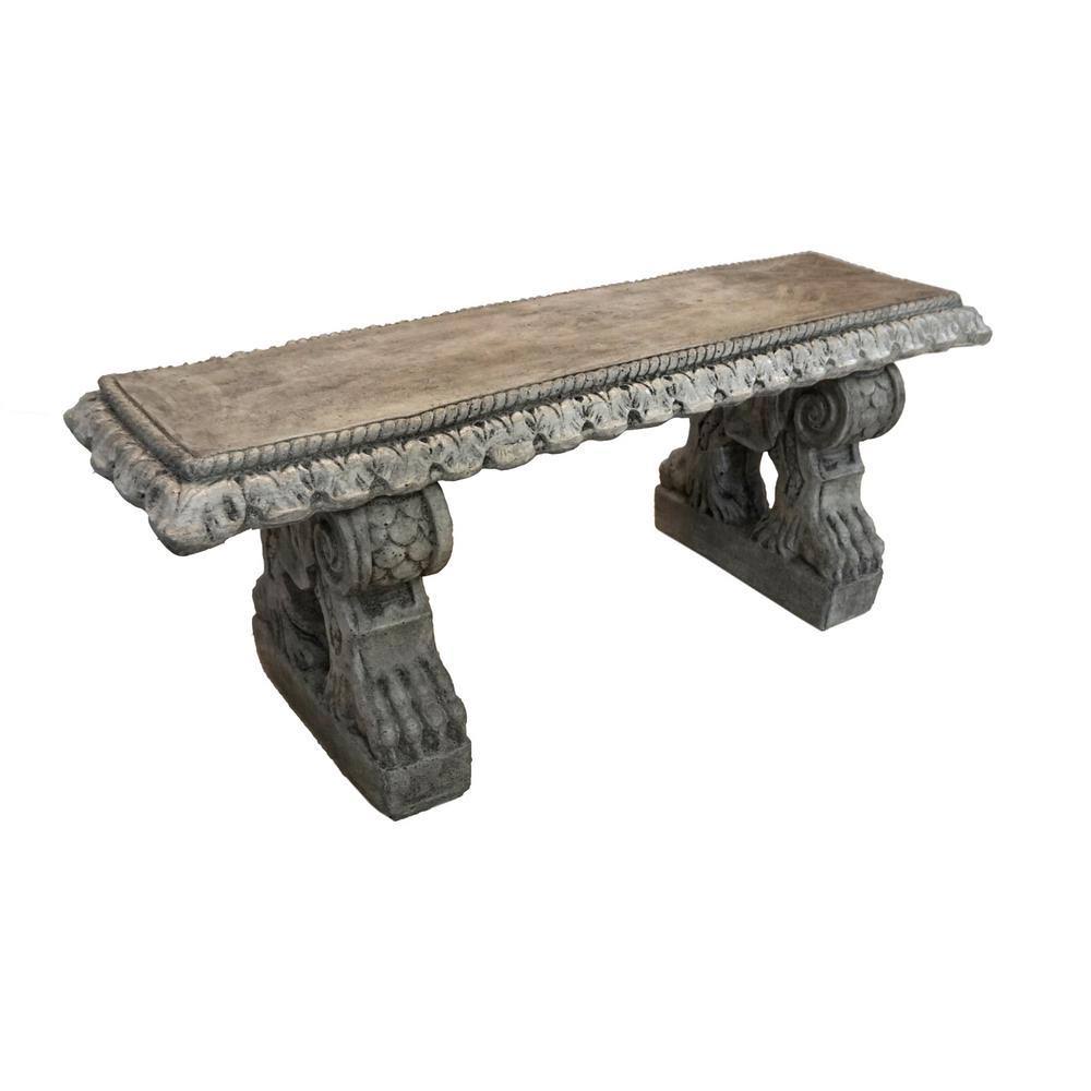 Athens Stonecasting Rope Edge Concrete Garden Bench with Claw Legs