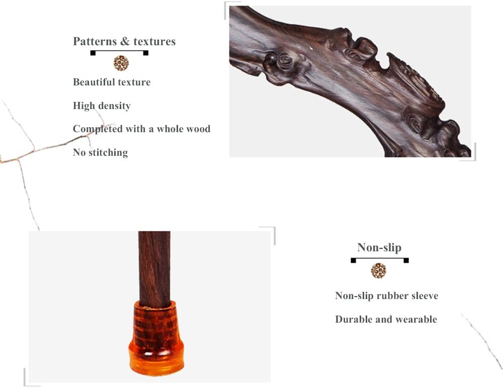 MUUL-WHCH Wood Cane with Supportive Curved Handle, Exquisite Carving Walking Canes, Handmade Carved Sticks, Ebony Crutch Stick Gift for Men and Women
