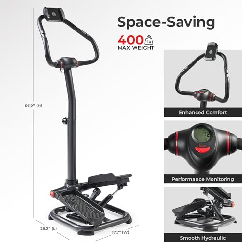 Sunny Health & Fitness 2-in-1 Premium Power Stepper with Resistance Bands, Low-Impact Cardio, Space-Saving, Height-Adjustable