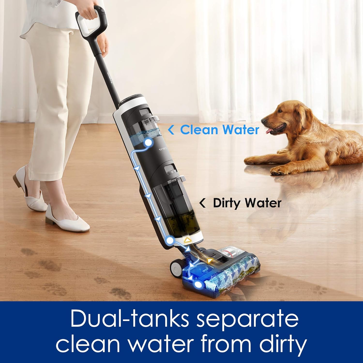 Tineco Floor ONE S3 Cordless Hardwood Floors Cleaner Lightweight Wet Dry Vacuum Cleaners A11 Pet Cordless Stick Vacuum Cleaner