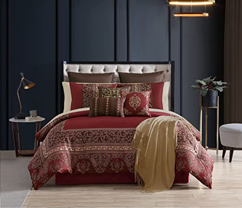 Riverbrook Home 100% Polyester Comforter Set, Queen, Hillcrest - Ivory/Gold, 9 Piece Set