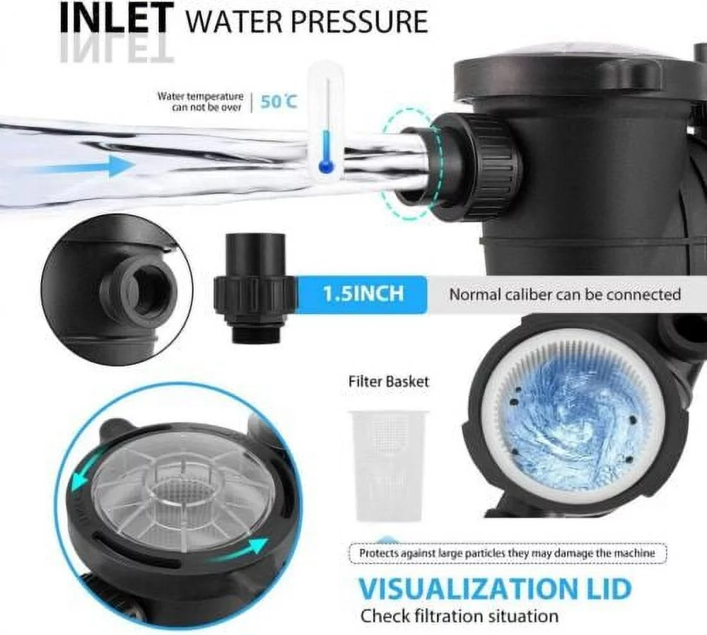 2.0HP Swimming Pool Pump Motor Hayward w/Strainer Filter In/Above Ground 7080GPH