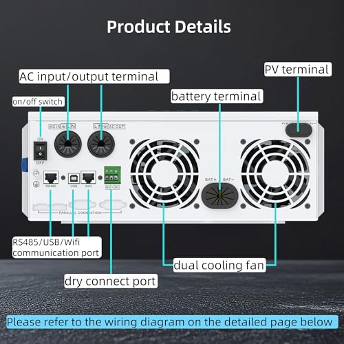 5000W Solar Inverter 48V to 120V, Pure Sine Wave Power Inverter 5kW Built-in 80A MPPT Charger, Max.PV Input 5.5kW,500V,22A