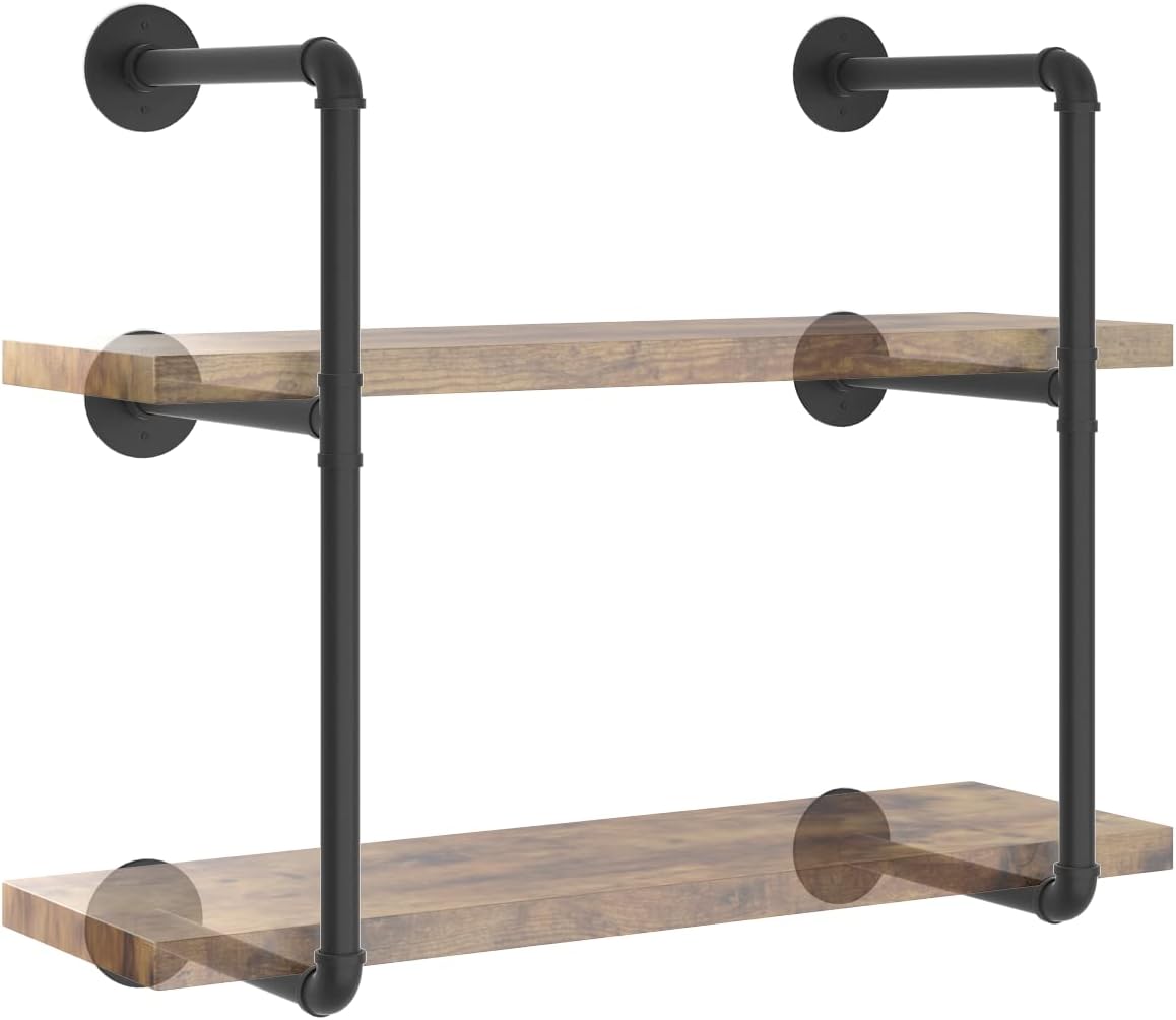 CADMIC Industrial Wall Mount Iron Pipe Shelf for Office Room Kitchen DIY Open Bookshelf Retro Black Storage Shelves Pipe Shelving Hung Bracket (3