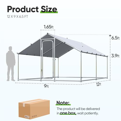 Quictent Large Metal Chicken Coop Run for 10+ Poultry with Galvanized Hardware Cloth and Waterproof Roof Cover