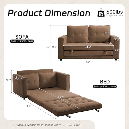 Loveseat Sleeper Sofa Bed for Living Room - Modern Comfy Convertible Futon Couches- Folding Couch Bed for Small Spaces