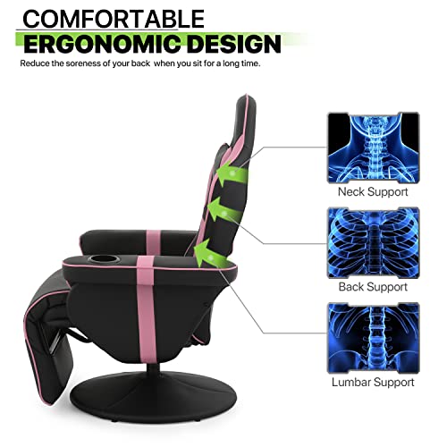 Magshion 360° Swivel Gaming Recliner Chair, Ergonomic PU Leather Reclining Chair with Adjustable Backrest, Footrest, Cup Holder & Neck Support