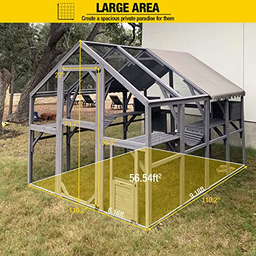 Aivituvin Cat House Outdoor Catio Kitty Enclosure with Super Large Enter Door,Wooden Cat Cage Condo Indoor Playpen with Platforms,Small House,70 Inch
