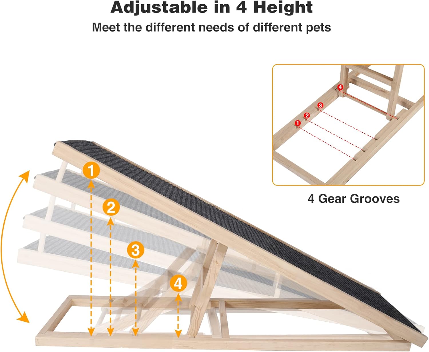 Domaker Wooden Pet Ramp for Dogs and Cats, Dog Ramp Height Adjust from 11.81inches to 23.6inches with Non Slip Carpet Surface for SUV, Bed, Couch