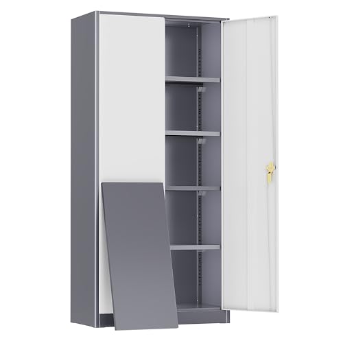 Greenvelly Metal Storage Cabinet, 72" Black Locking Metal Garage Storage Cabinet with Doors and 4 Adjustable Shelves
