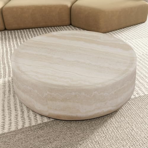 JUSTONE 15.75 ''Round Coffee Table, Accent End Table for Living Room Office Apartment, Modern Minimalist Side Table with Faux Marble Pattern
