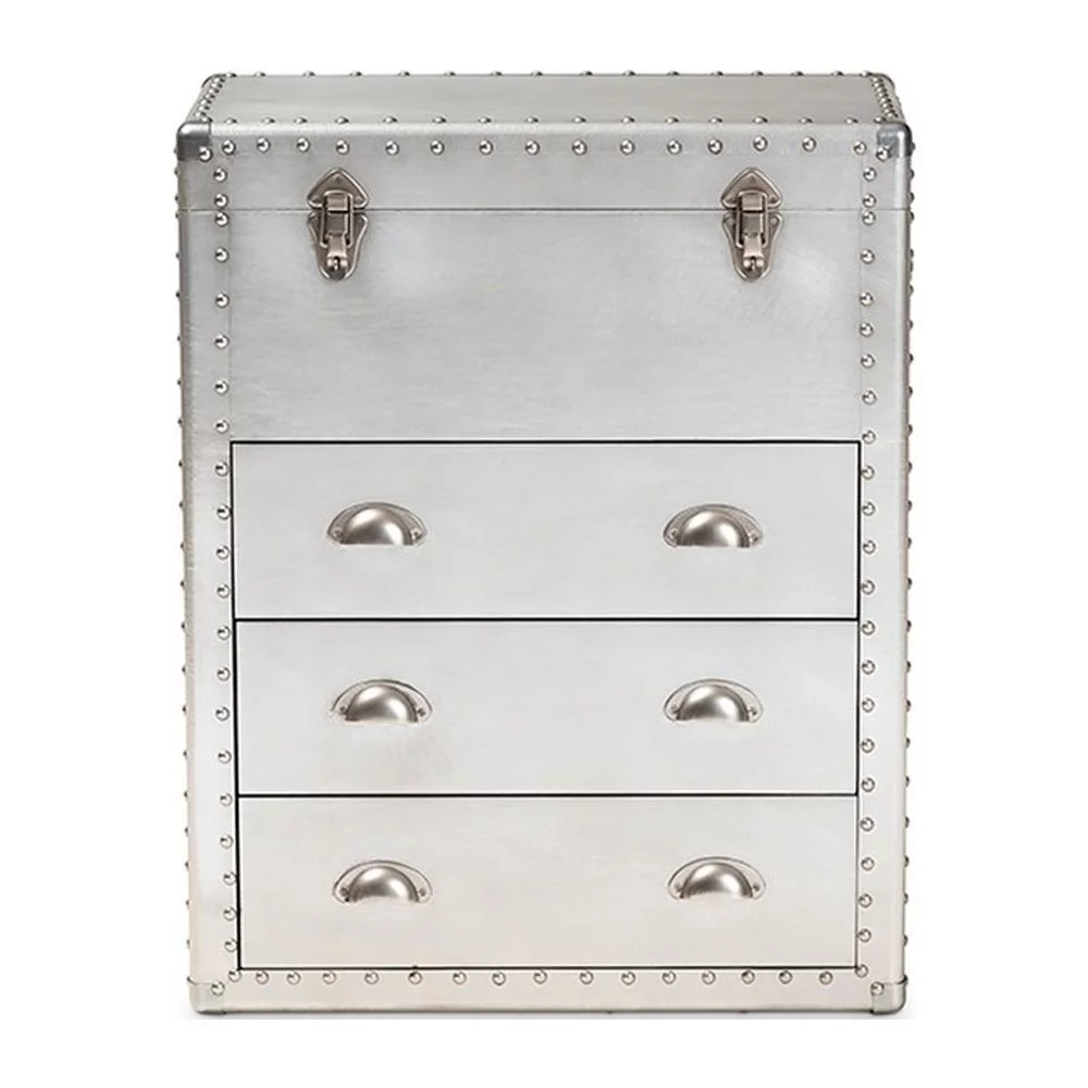 Baxton Studio Serge French Industrial Silver Metal 3-Drawer Accent Storage Chest