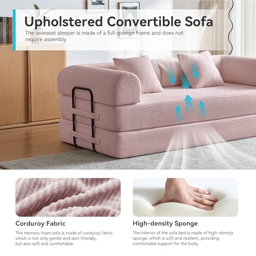 Convertible Sleeper Sofa Bed with Cylindrical Pillow, Comfy Foldable Sofa Bed Compressed Sofa in Box