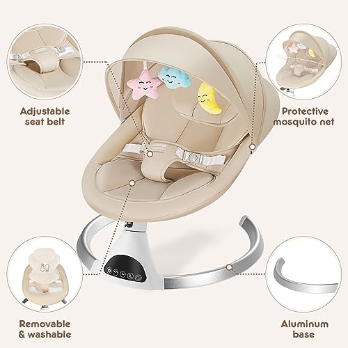 Electric Baby Swings for Infants to Toddler, Portable Babies Rocker Bouncer for Newborn Boy and Girls, Motorized Bluetooth Swing