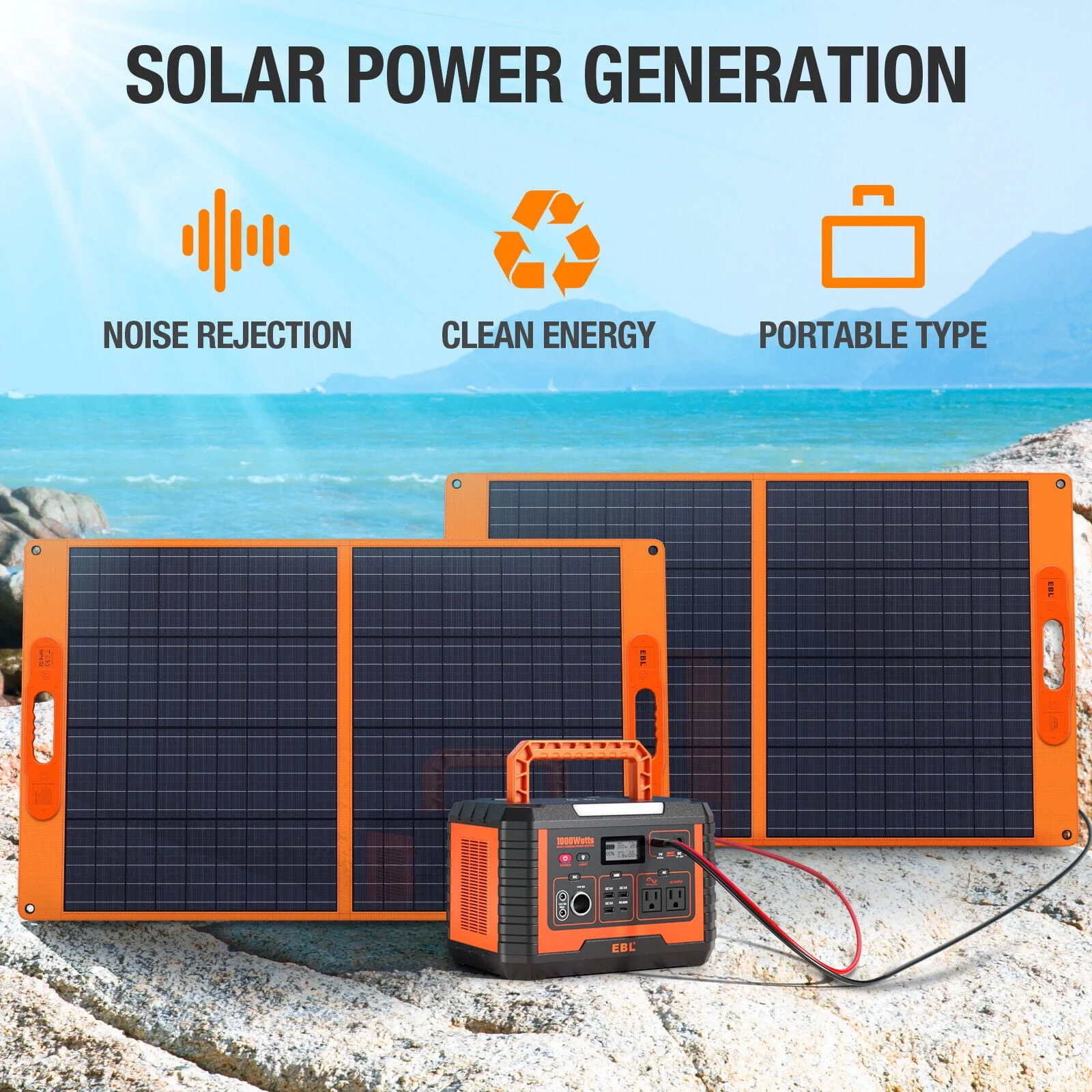 EBL 2Packs Portable Power Station 1000W Solar Generator(Peak 2000W) 270000mAh Waterproof