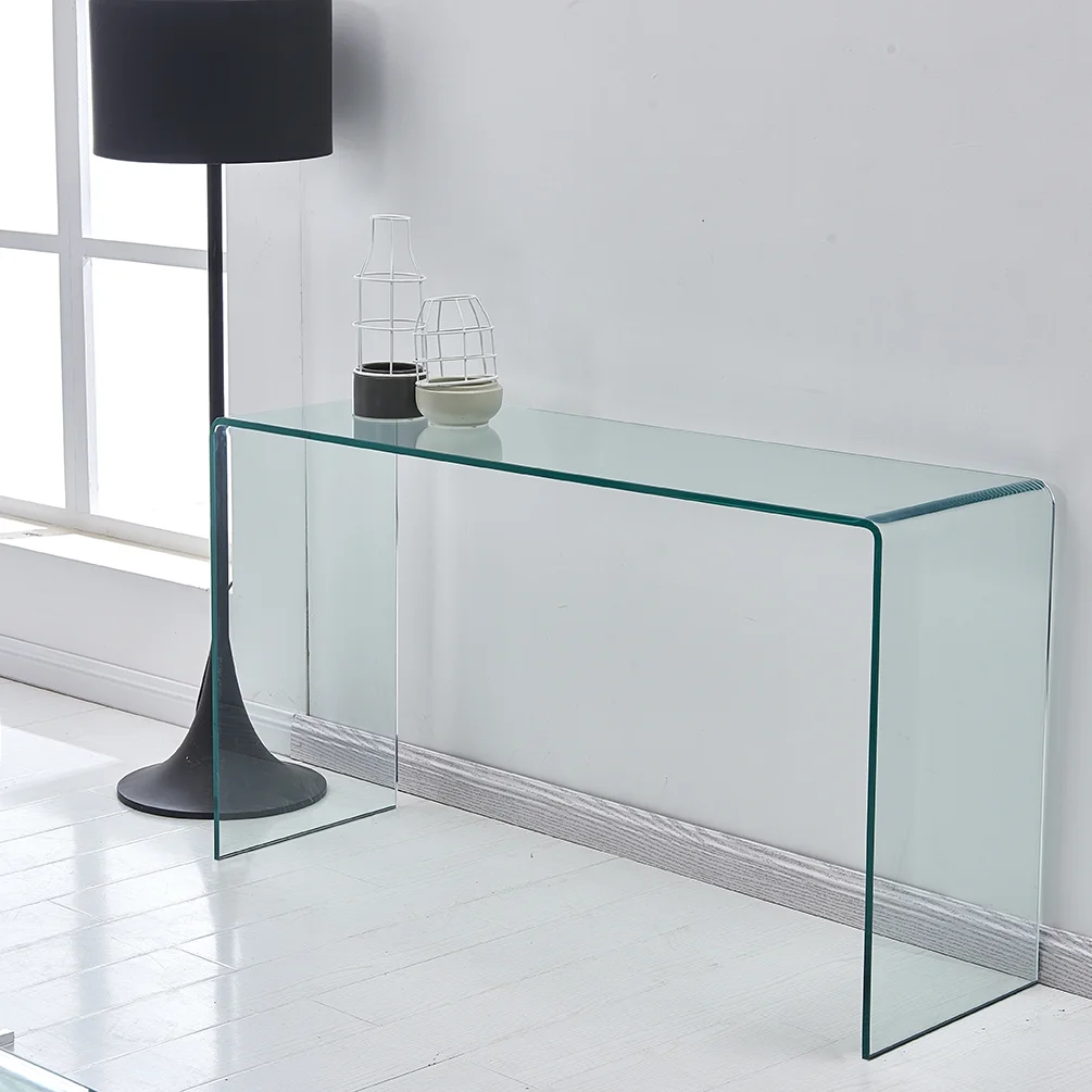 Dcenta Glass Console Table, Transparent Tempered Glass Console Table with Rounded Edges Desks, Sofa Table