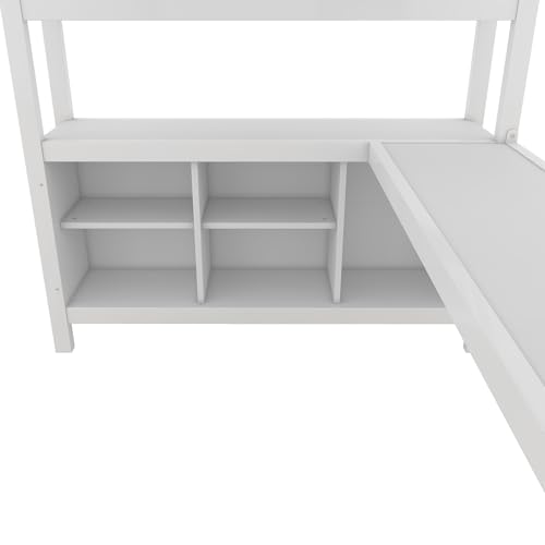 Harper & Bright Designs Full Loft Bed with Desk, Metal Loft Beds with Storage Shelves, Desk, and Wardrobe, Heavy-Duty Loft Bed Frame for Kids, Teens