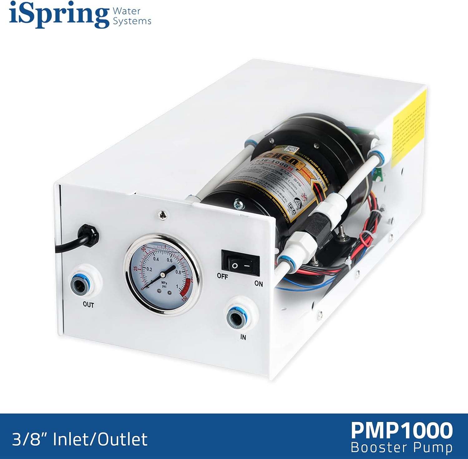 iSpring PMP1000 Water Booster Pump for High Capacity RO Membrane and Commercial Reverse Osmosis System Up to 120 psi, 3/8&rdquo; Quick Connect Fitting