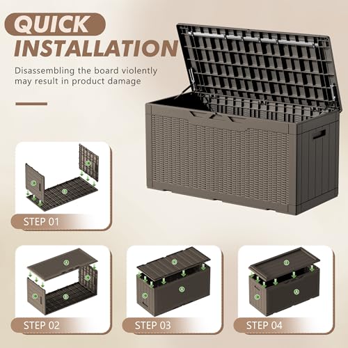 Devoko 120 Gallon Deck Box Resin Outdoor Storage Box Waterproof for Patio, Large Outdoor Storage Bench Lockable for Outside (Black)