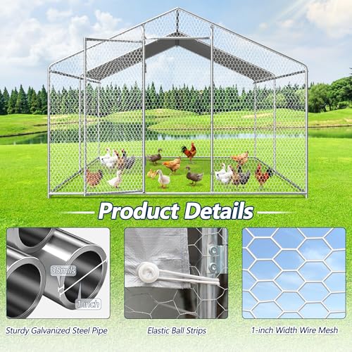 COVERONICS Metal Chicken Coop Run - Outdoor Large Chicken Coop with Waterproof Cover and Security Lock
