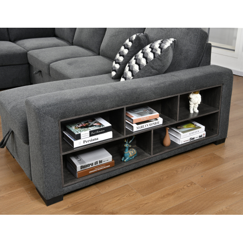 Dolonm 125'' Sleeper Sofa with Pull Out Bed and Storage Chaise Ottoman, U Shaped Sectional Couch with Adjustable Headrest and Stools for Living Room