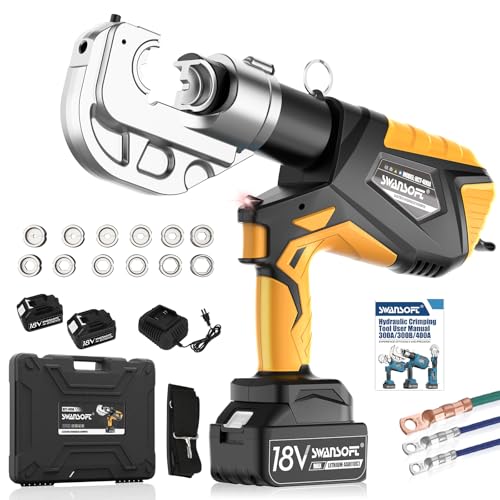 SWANSOFT Electric Hydraulic Cable Lug Crimping Tool, 12Ton 6AWG-800MCM Rechargeable Hydraulic Crimper for Cu/Al Terminal