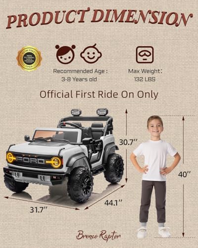 24V Ride on Toys for Big Kids, Licensed Ford Bronco Raptor 2 Seater Ride on Cars with Remote Control, Ride on Truck w/ 4-Wheeler Suspension, 3 Speeds
