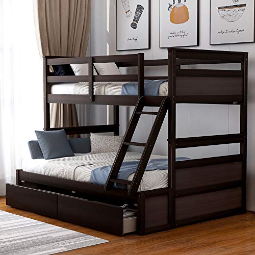 Ball & Cast Twin-Over-Twin Bunk Bed with Twin-Size Trundle and 3 Storage Stairs,Wood Bunkbed w/Full-Length Guardrails,Slat Support
