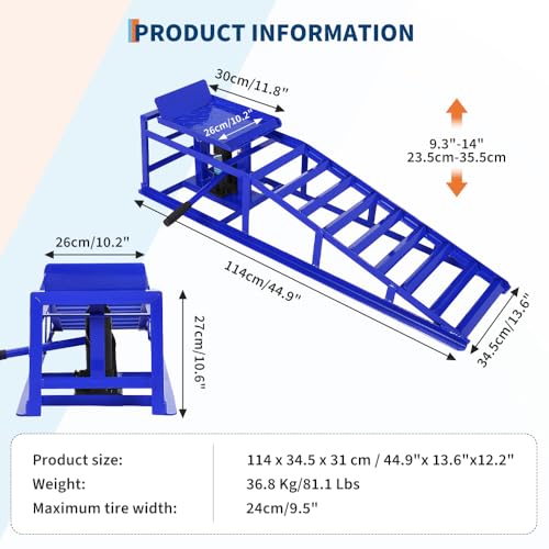 2PCS Hydraulic Car and Truck Service Ramps,11023 Lbs (5 Tons) Capacity, Portable Lifts Ramps for Oil Changes, Adjustable Lift Height 9.8" to 16.21"
