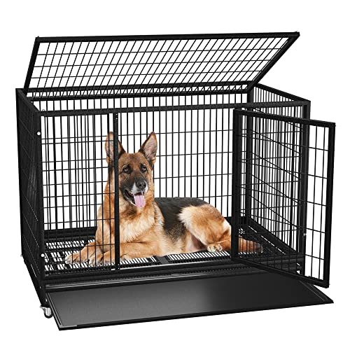 54/48/42/38 inch Heavy Duty Indestructible and Escape-Proof Dog Crate Cage Kennel for Large Dogs