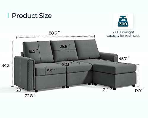 LINSY HOME Modular Sectional Sofa, Convertible U Shaped Sofa Couch with Storage, Memory Foam, Modular Sectionals with Ottomans