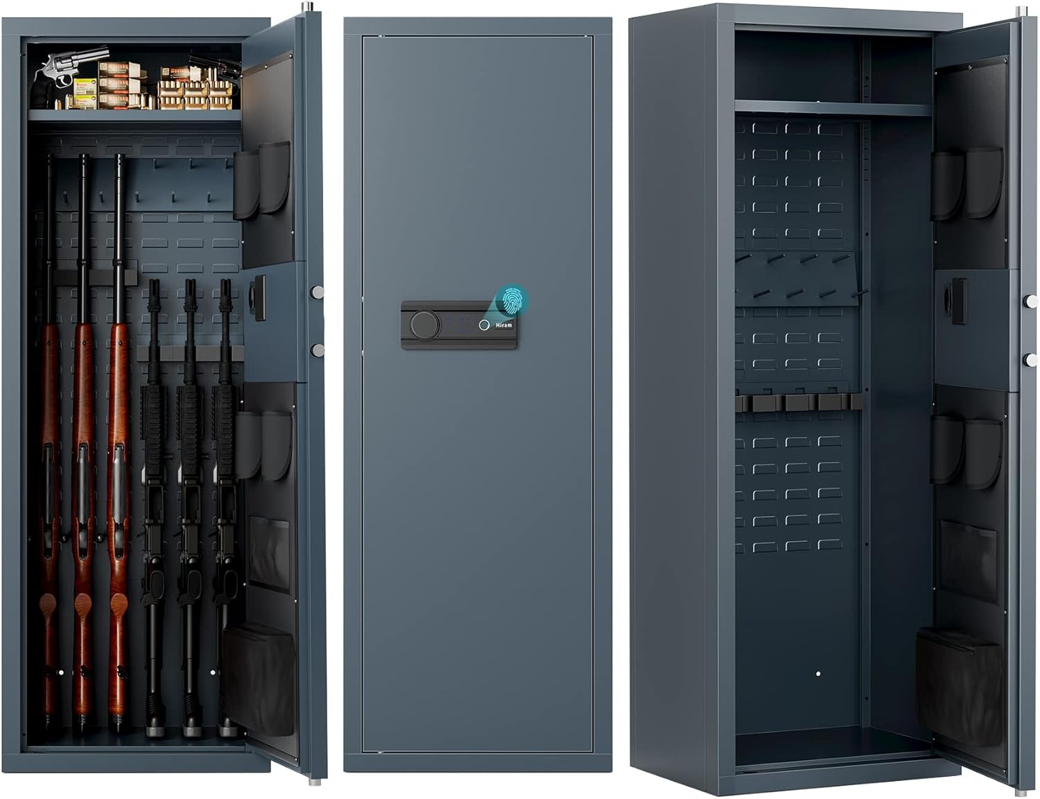 HIRAM Large Gun Safe for Home Rifle and Pistols, Biometric Gun Safe Cabinet with Fingerprint Keypad Locks Adjustable Racks Shelf Alarm